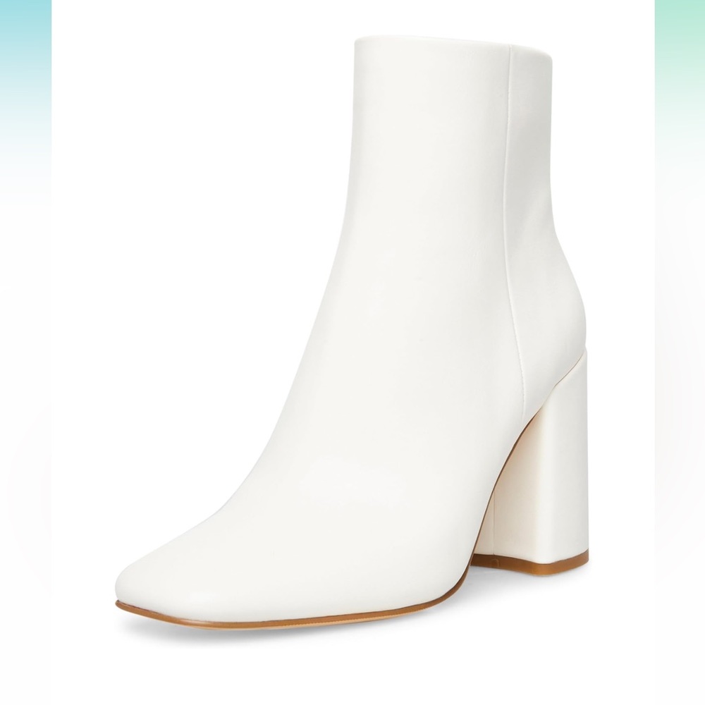 Madden girl Faux leather white square toe heeled boot